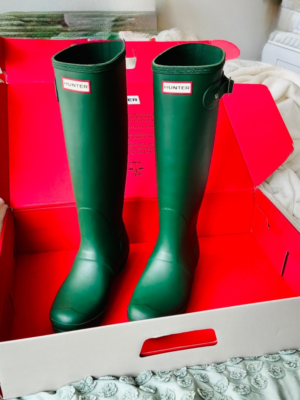 Hunter Originally Tall Rain Boots Hunter Green Size 8 Excellent Condition w/ Box